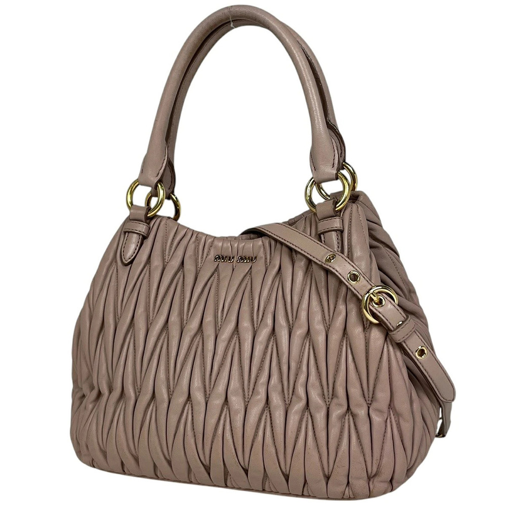 Miu Miu Matelasse 2way Shoulder Bag Gathered Leather Pink Beige Cream